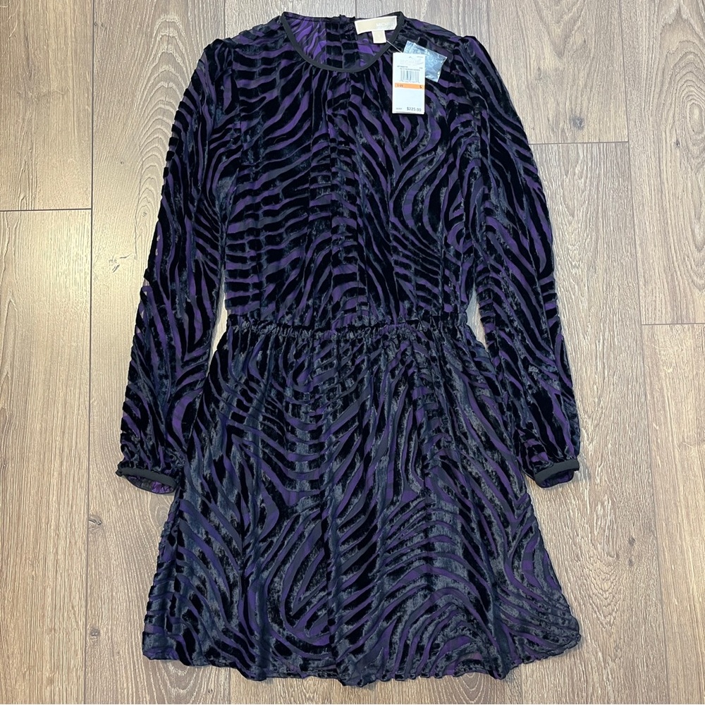Michael Kors Tiger Velvet Jacquard Dress Iris/Purple, Size S